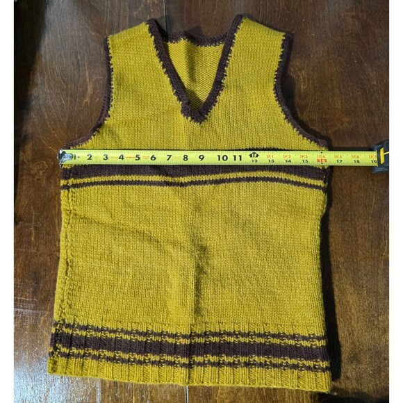 Vtg Handmade Wool Vest Size Small Yellow Brown Striped V-Neck Knit Top Retro 70s - Picture 5 of 7